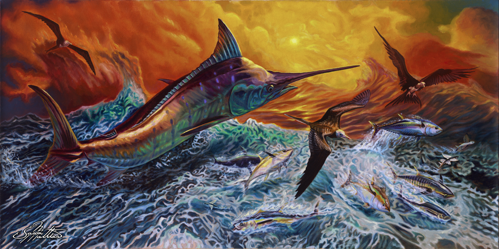 original-blue-marlin-jumping-after-busting-tuna-and-flyingfish-sunset-rough-seas-jason-mathias-art-painting-prints-gamefish-sportfish.jpg